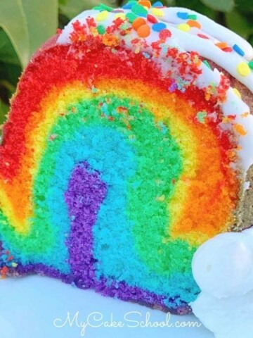 Rainbow Pound Cake Slice on a plate