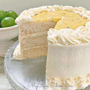 Key Lime Layer Cake on glass pedestal