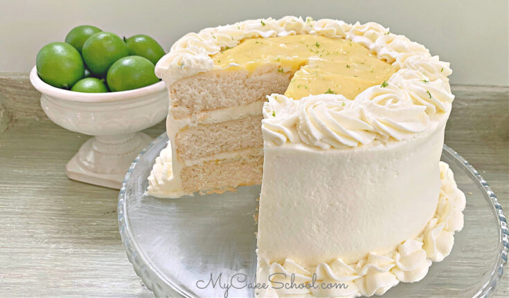 Key Lime Layer Cake on glass pedestal