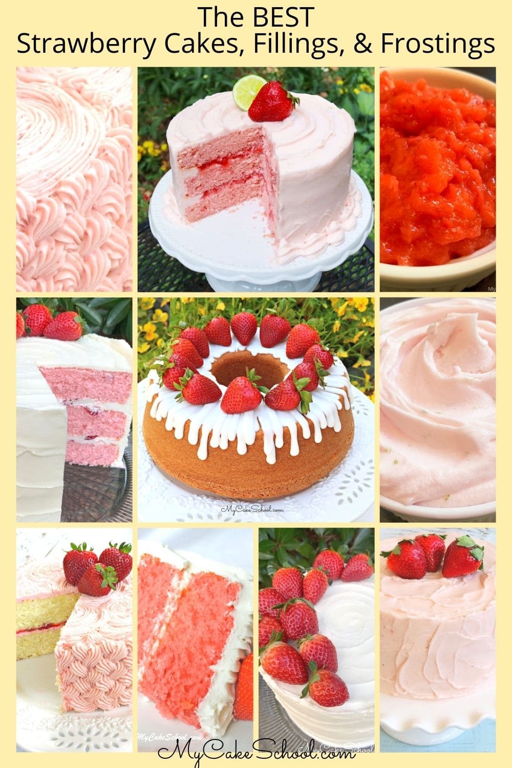 Sharing a roundup of the best Strawberry Cakes, Fillings, and Frostings! Favorite Strawberry Cakes, Fillings, and Frostings