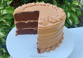 Moist Dark Chocolate Layer Cake from Scratch with Chocolate Cream Cheese Buttercream! SO good!