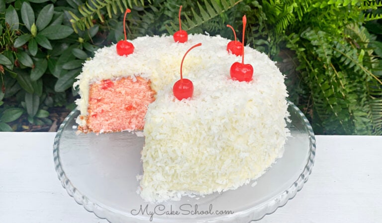Cherry Pound Cake (with Coconut Frosting)