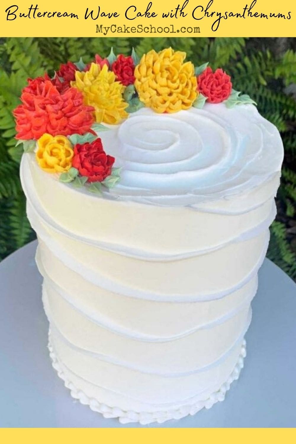 Beautiful Buttercream Wave Cake with Chrysanthemums