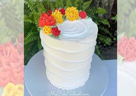 Beautiful Buttercream Wave Cake with Chrysanthemums