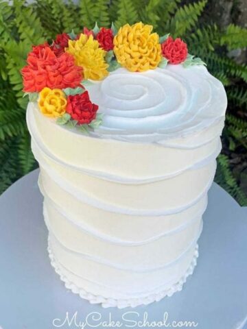 Beautiful Buttercream Wave Cake with Chrysanthemums