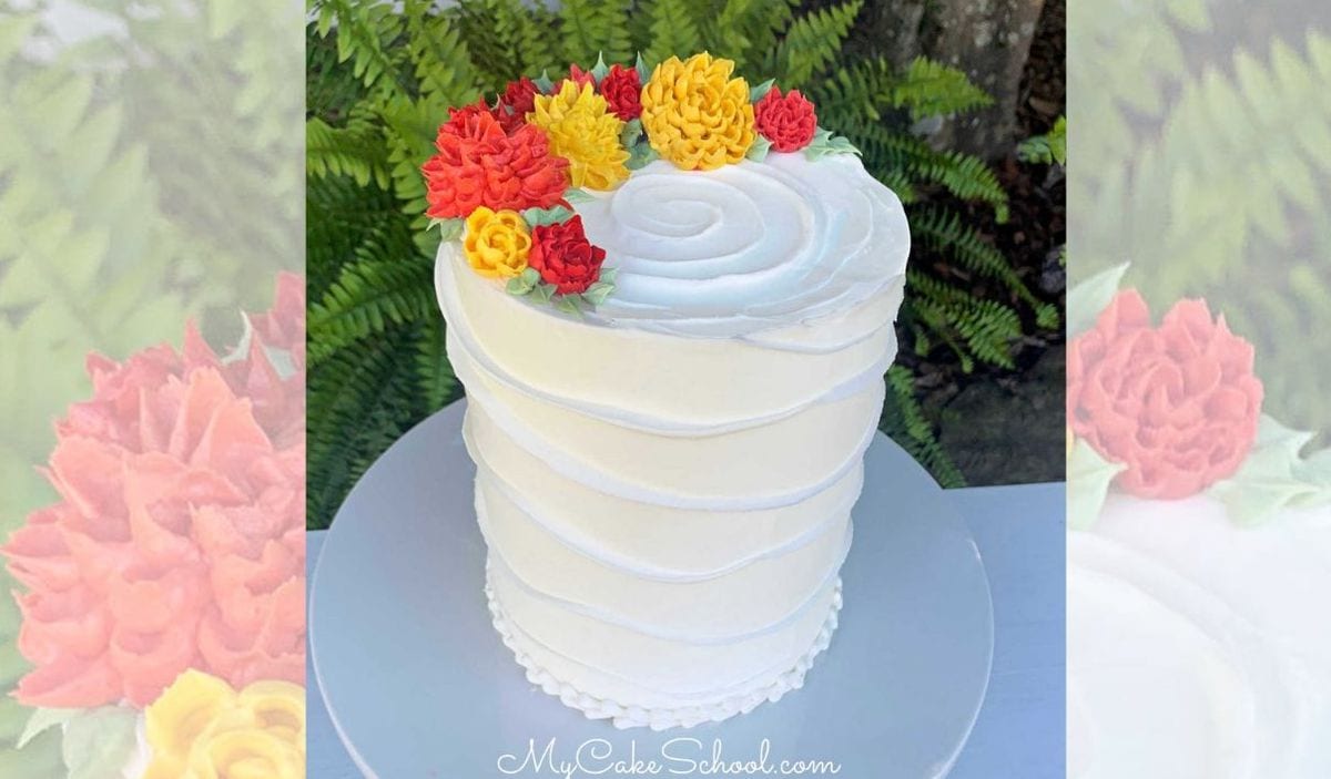 Beautiful Buttercream Wave Cake with Chrysanthemums