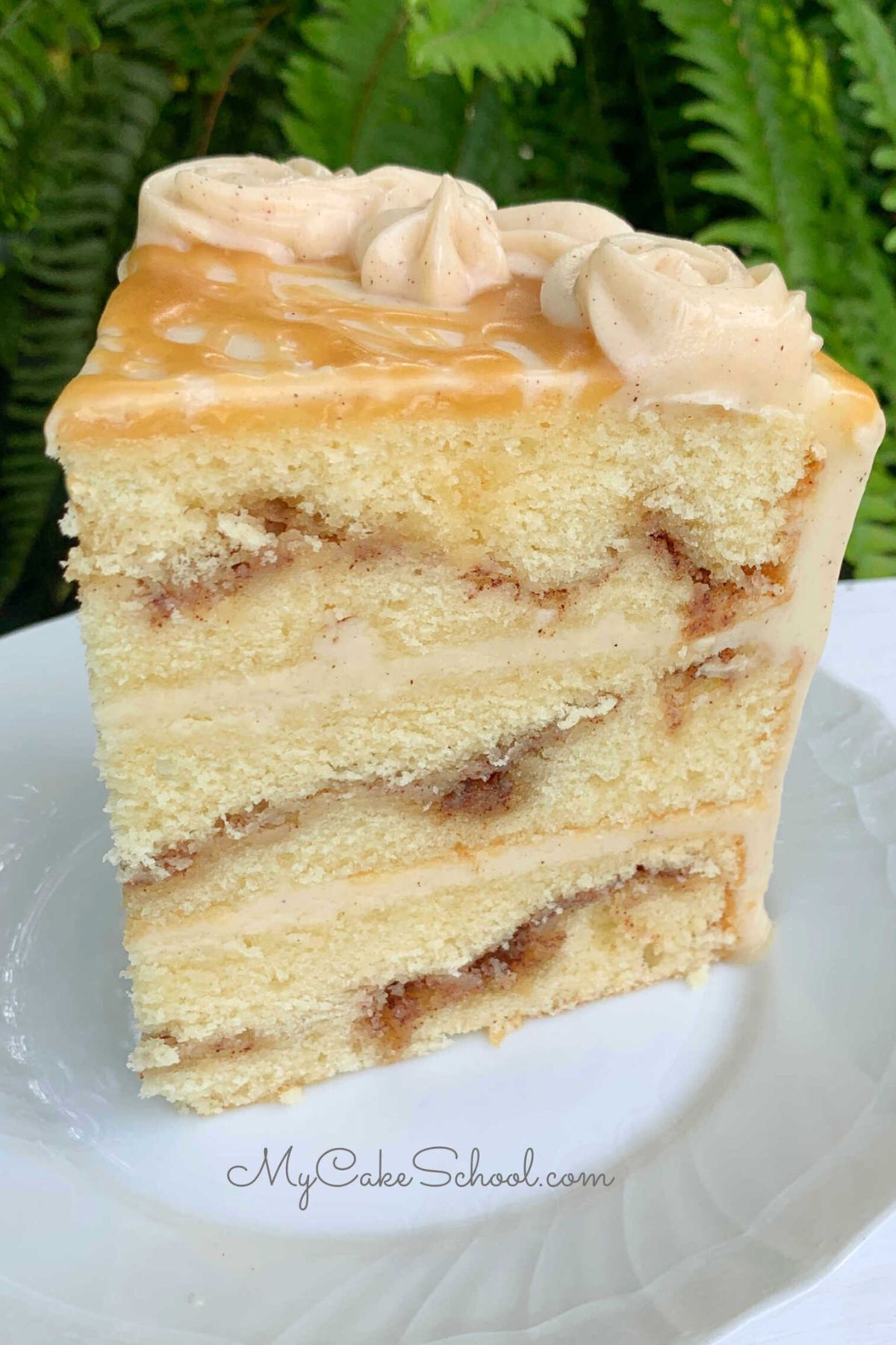 Slice of Snickerdoodle Cake on a plate.