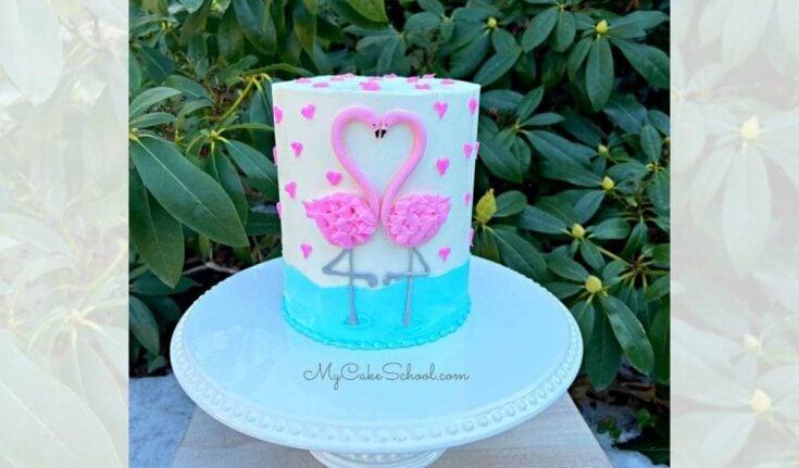 Valentine Flamingo Cake on Pedestal