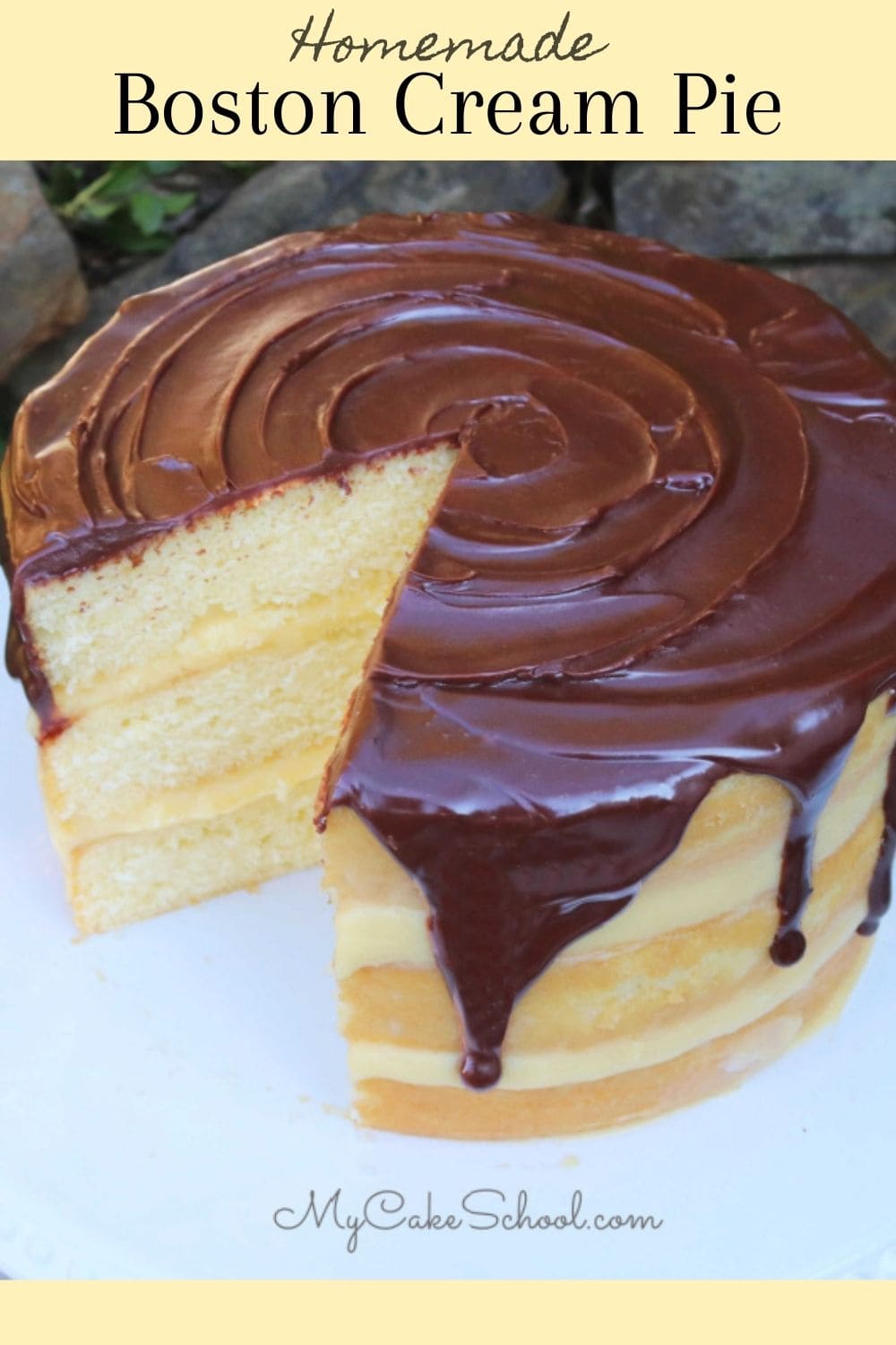 Delicious Boston Cream Pie with Vanilla Cake Layers, Pastry Cream Filling, and a Decadent Ganache! Boston Cream Pie from Scratch
