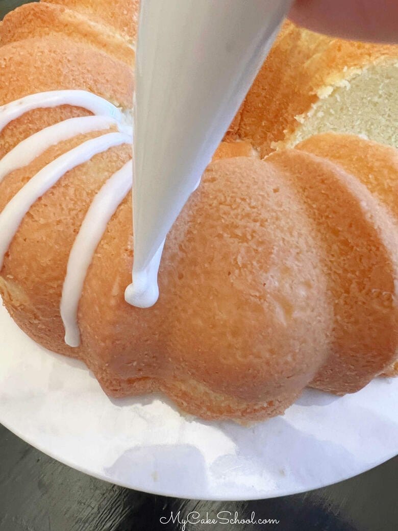 Glazing the Champagne Pound Cake