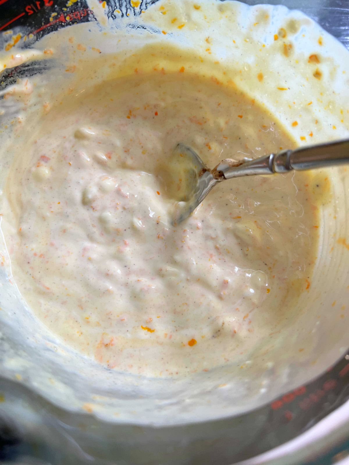 Wet Ingredients for Orange Vanilla Bean Cake
