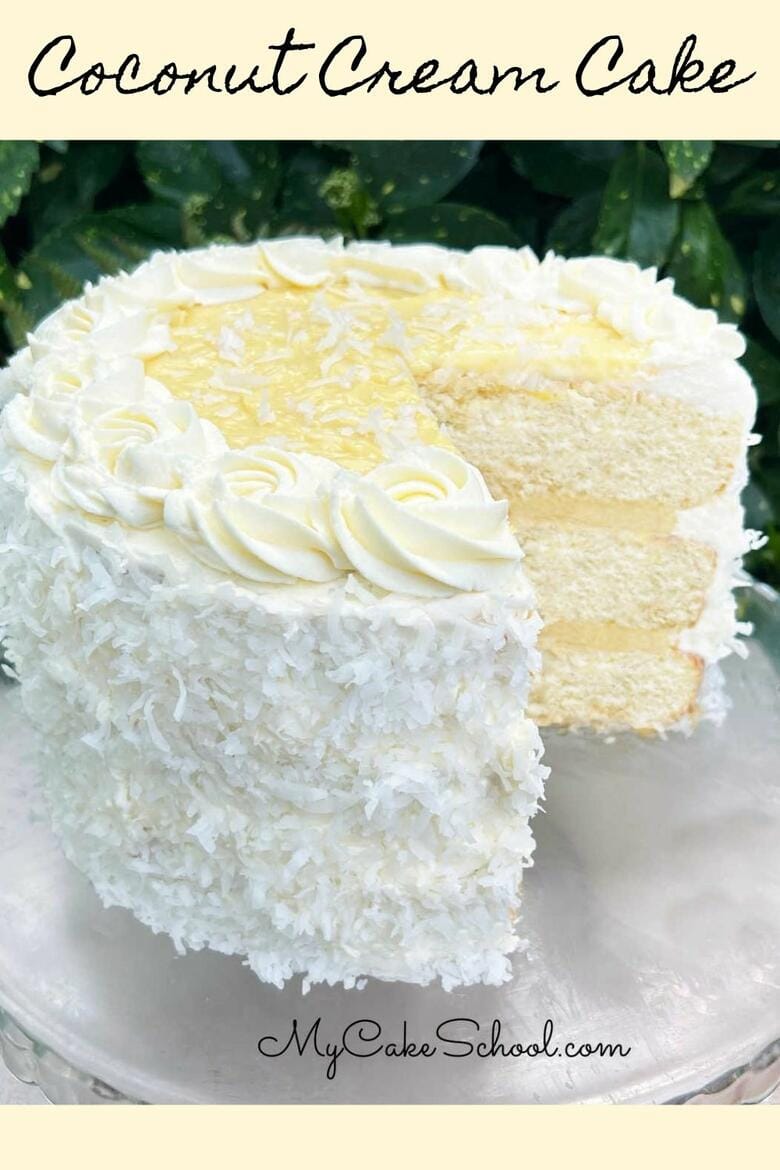 Coconut Cream Cake- Moist vanilla cake layers with coconut pastry cream filling and whipped coconut cream cheese frosting!