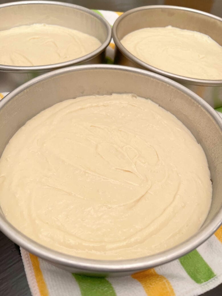 Limoncello Cake Batter in Pans