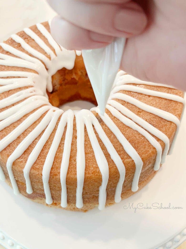 Glazing the Cherry Almond Pound Cake