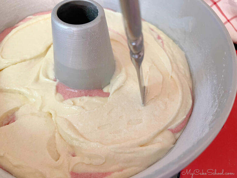 Cherry Almond Pound Cake- Swirling the Batter