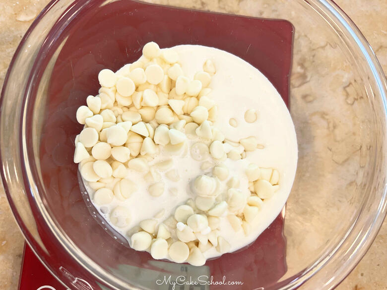 White Chocolate Chips and Heavy Cream just before Heating