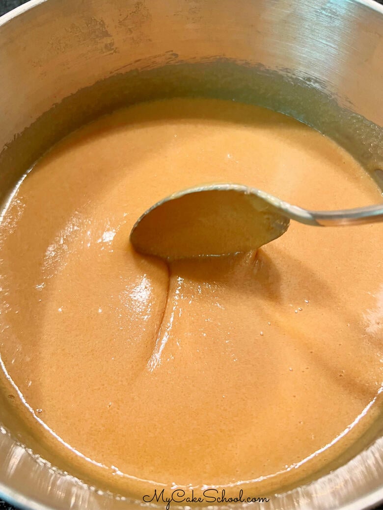 Homemade Caramel Glaze in Saucepan