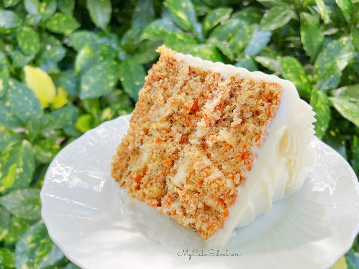 Maple Carrot Cake Slice on a white plate