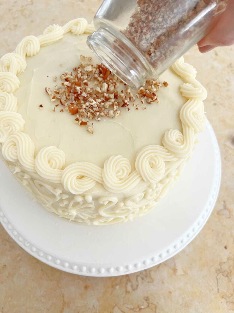 Apple Caramel Pecan Cake- Decorating the Top