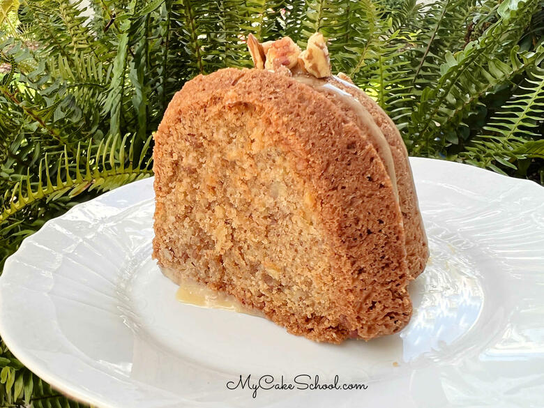 Slice of Apple Pecan Bundt Cake