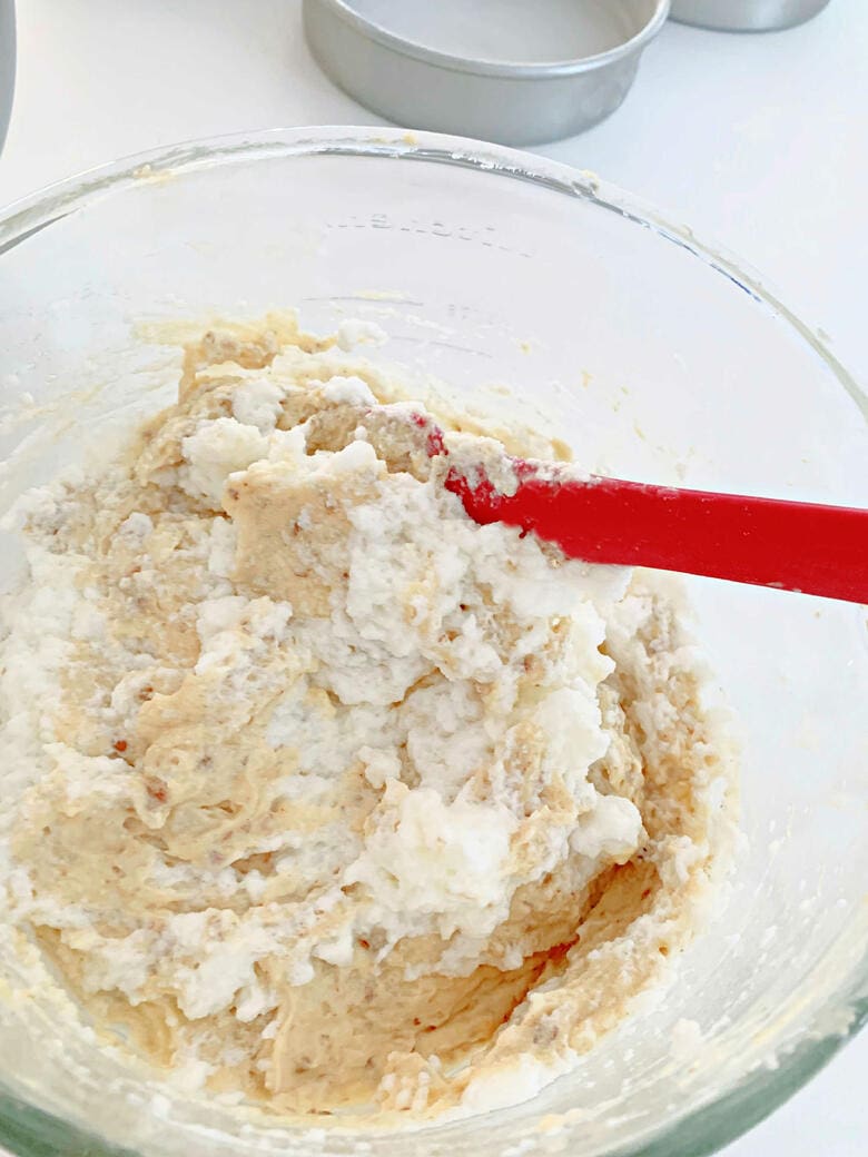 Folding egg whites into cake batter