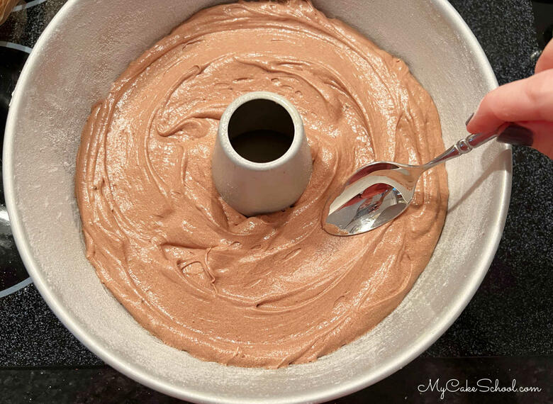 Chocolate Whipping Cream Pound Cake Batter in Tube Pan