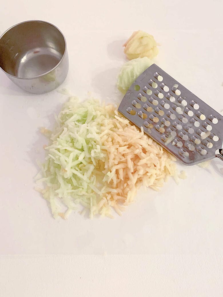 Grated Apples for Apple Caramel Pecan Cake