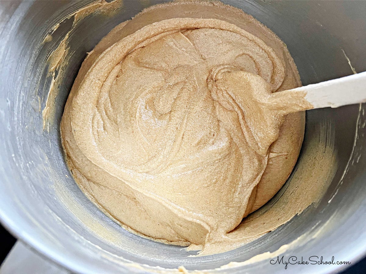 Gingerbread Cake Batter in Mixing Bowl