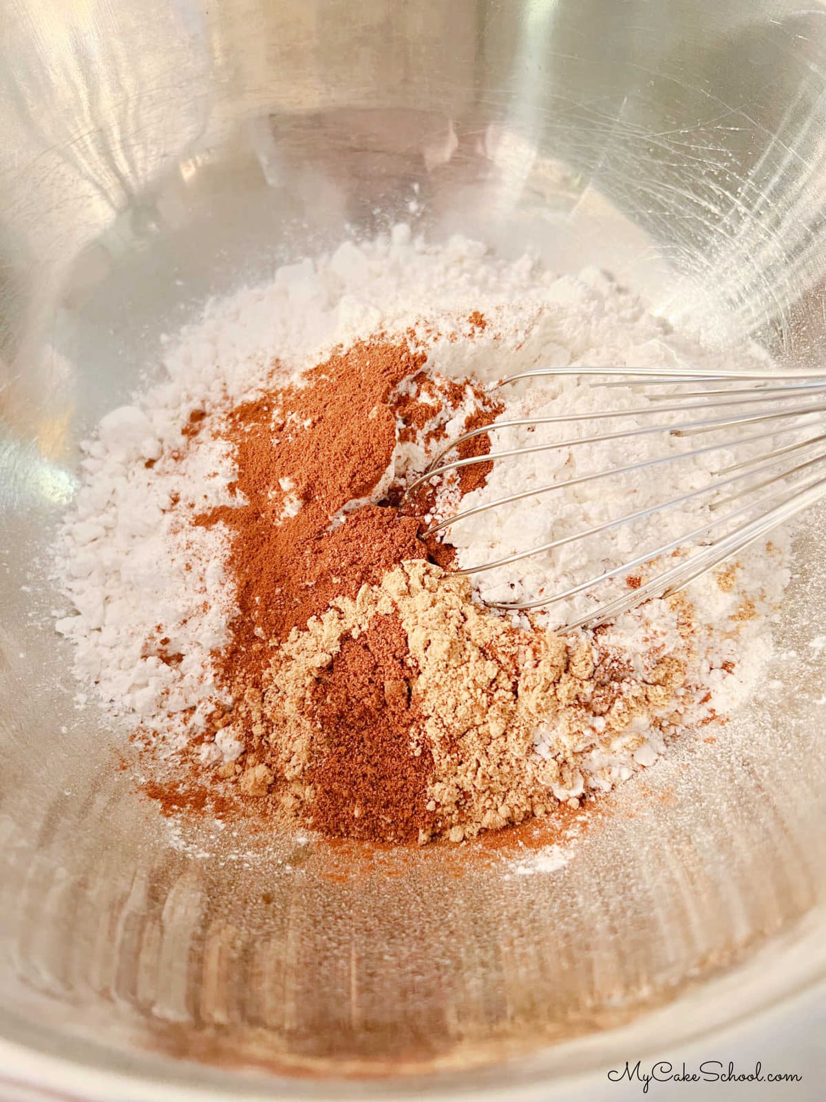 Bowl of flour, spices, and baking powder
