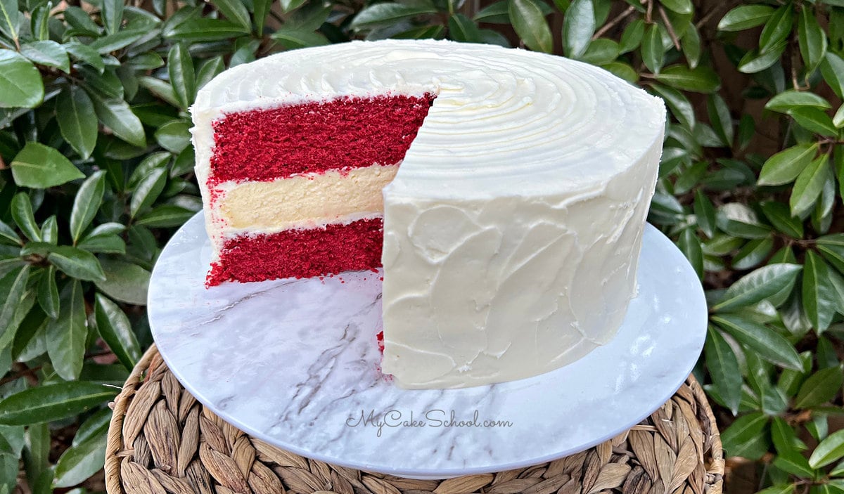 Sliced Red Velvet Cheesecake Cake