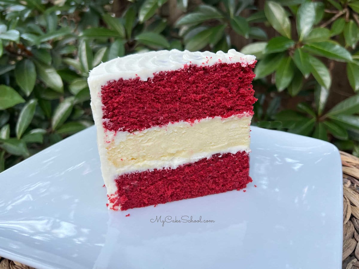 Slice of Red Velvet Cheesecake Cake