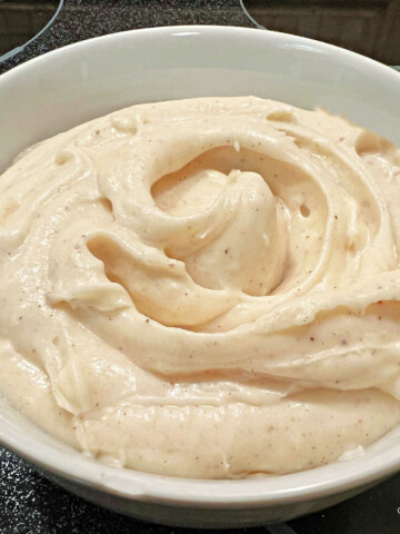 Bowl of Spiced Cream Cheese Frosting.