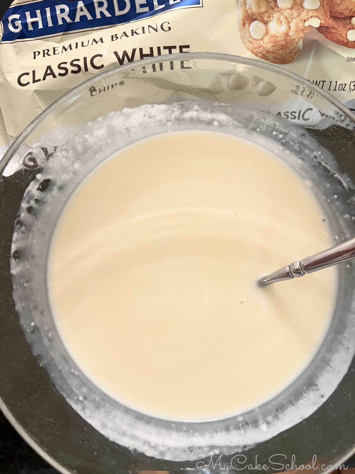 Bowl of Melted White Chocolate and Cream Mixture