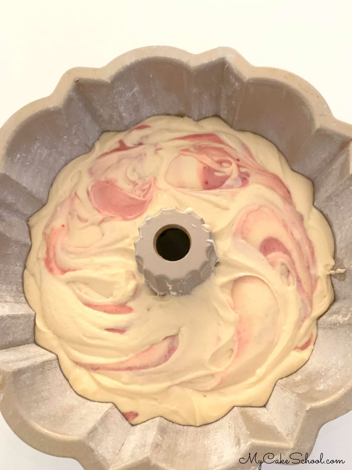 Marbled Cake Batter in Pan