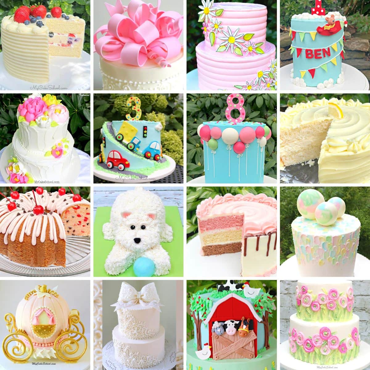 Collage of birthday cake recipes and design ideas