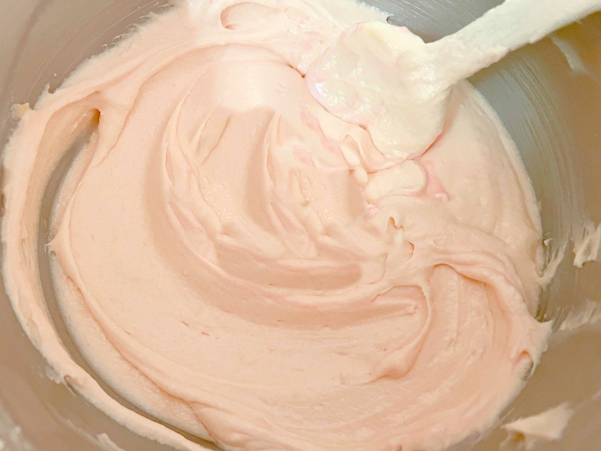 Cherry Pound Cake Batter in Mixing Bowl