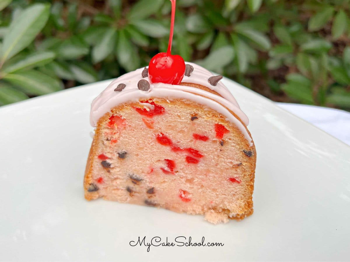 Slice of Cherry Chocolate Chip Pound Cake