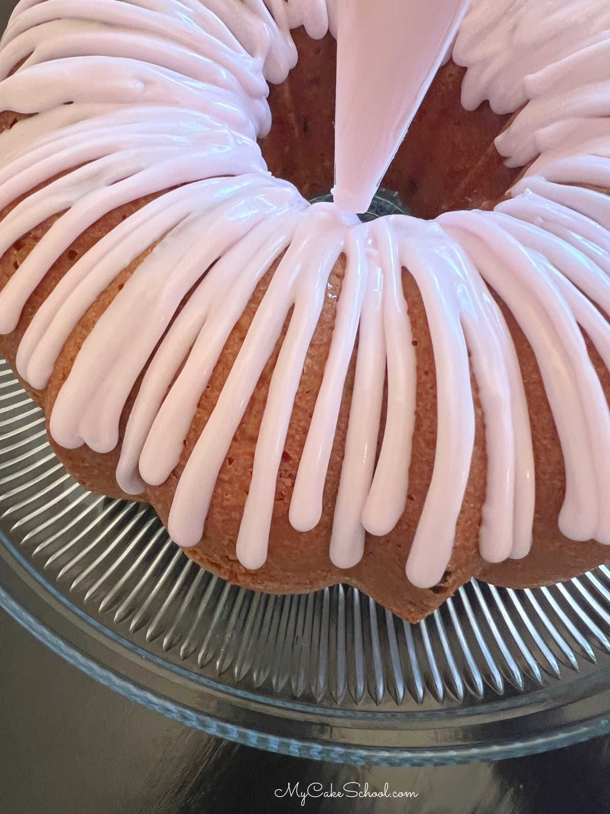 Glazing the Cherry Chocolate Chip Pound Cake