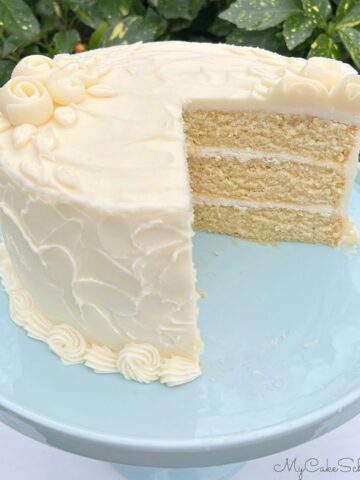 Sliced Gluten Free Vanilla Cake on Pedestal