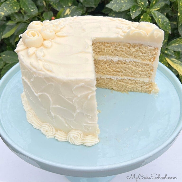 Lemon Cream Cake on a glass pedestal