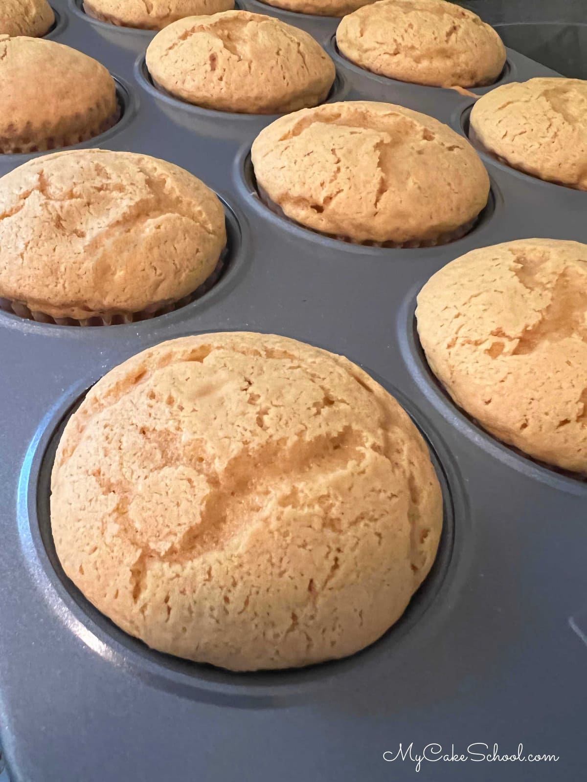 Peanut Butter Cupcakes in pans, freshly baked