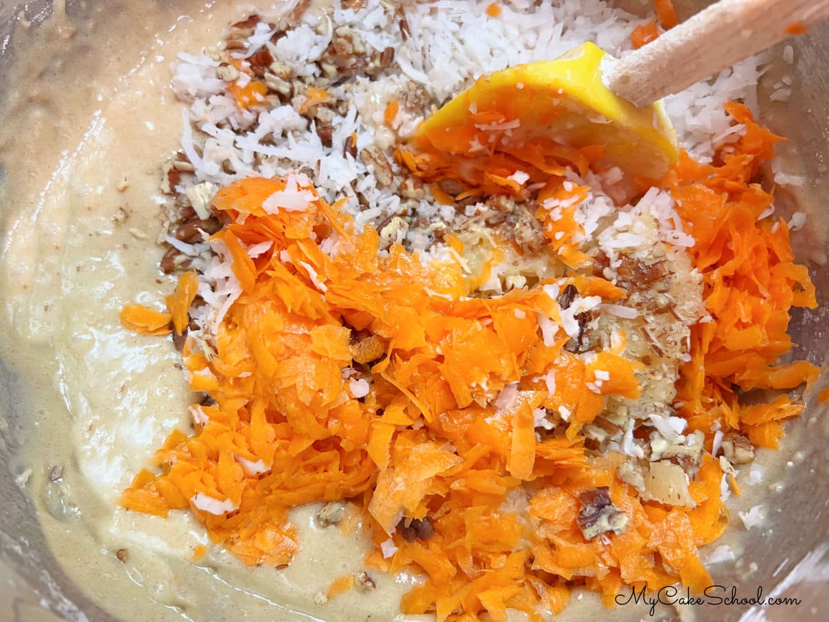 Combining the Carrot Cake ingredients