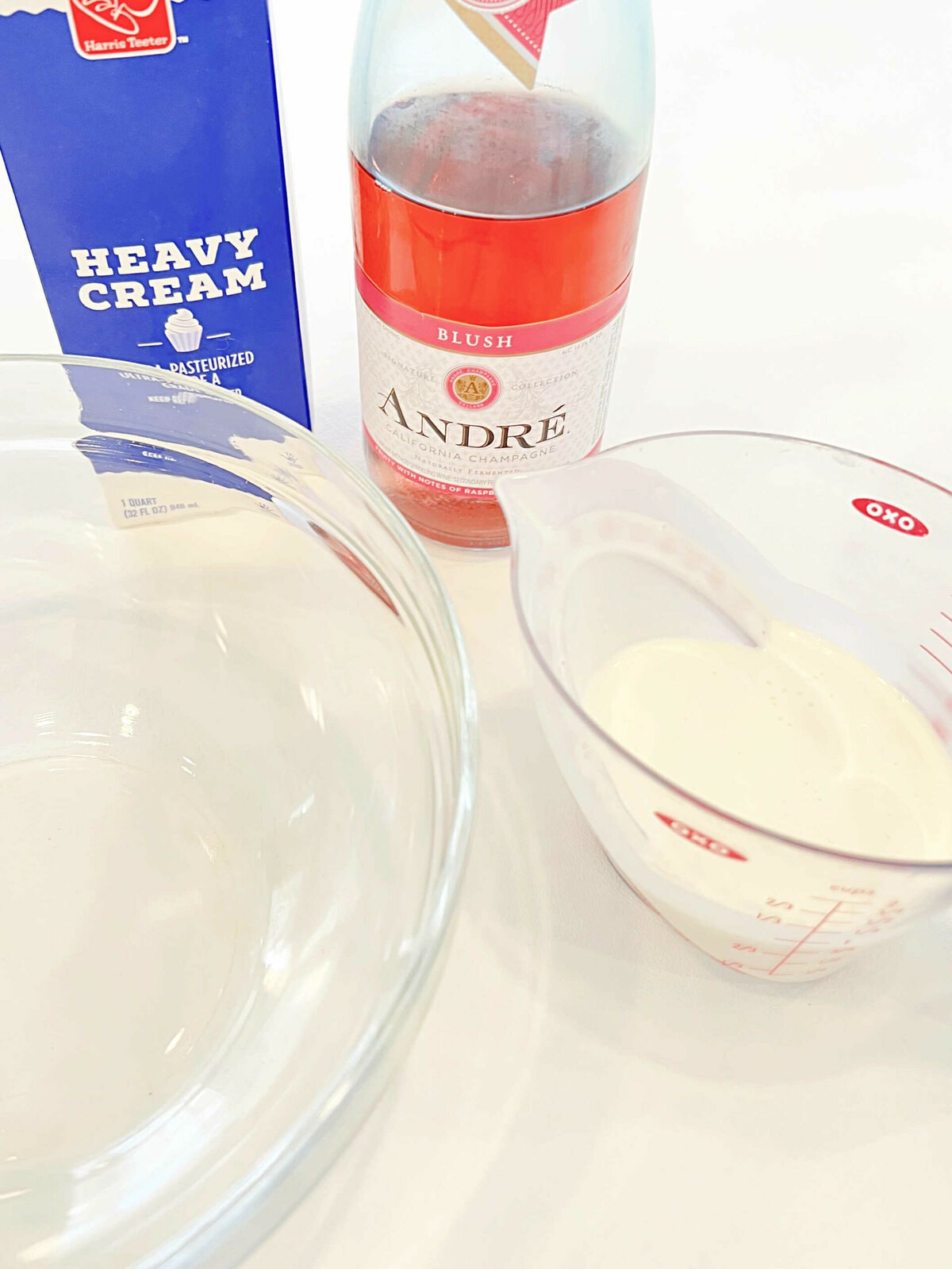 Ingredients for Champagne Whipped Cream on Counter