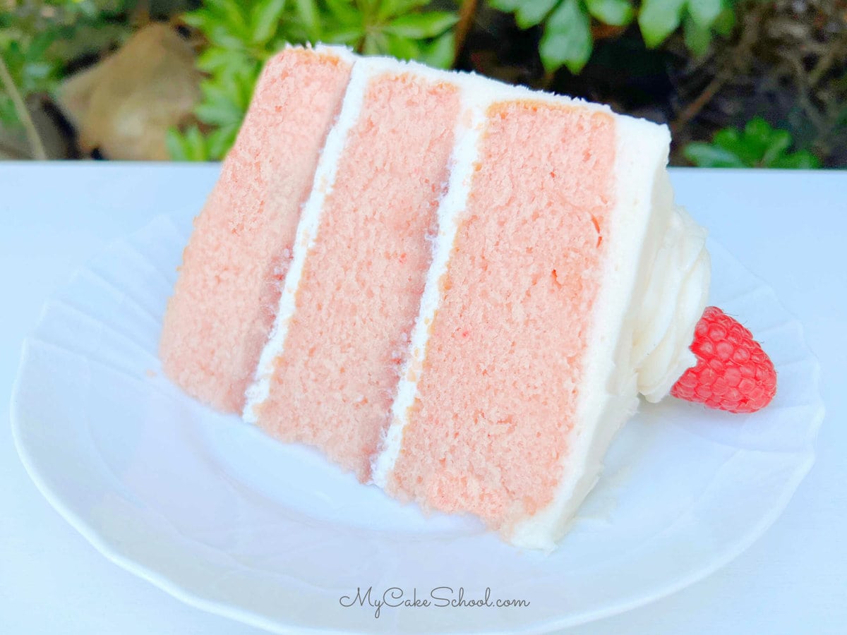 Slice of Champagne and Raspberries Cake