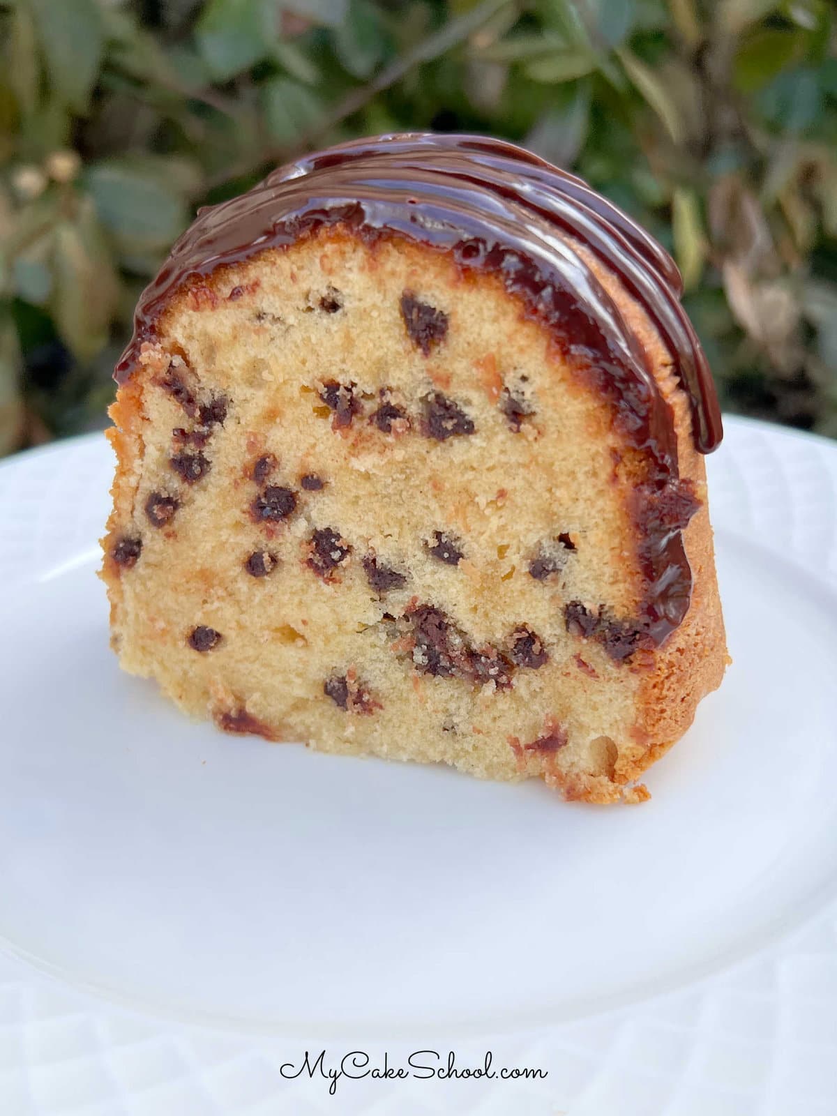 Slice of Chocolate Chip Pound Cake on a plate