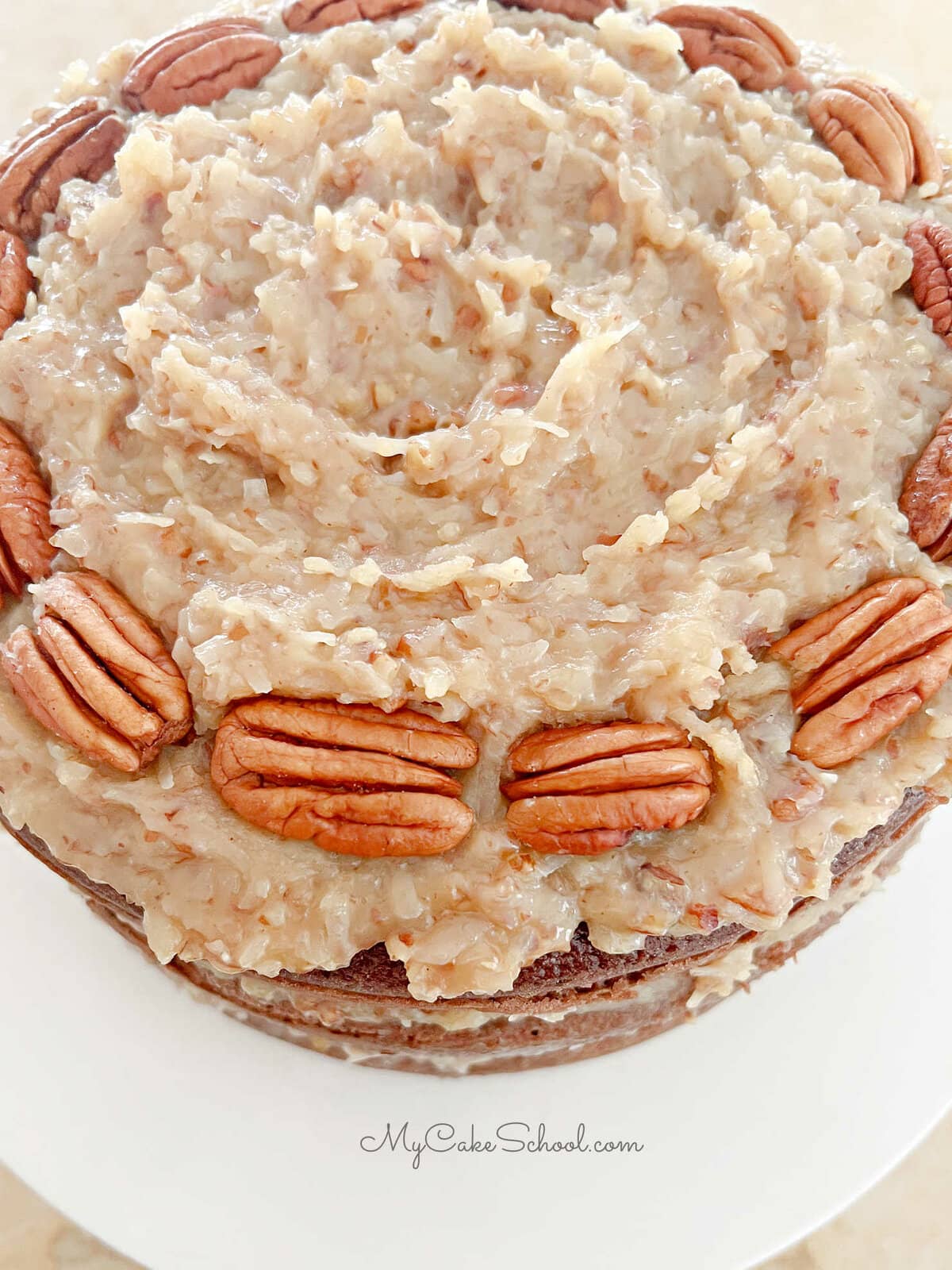 German Chocolate Cake on Pedestal