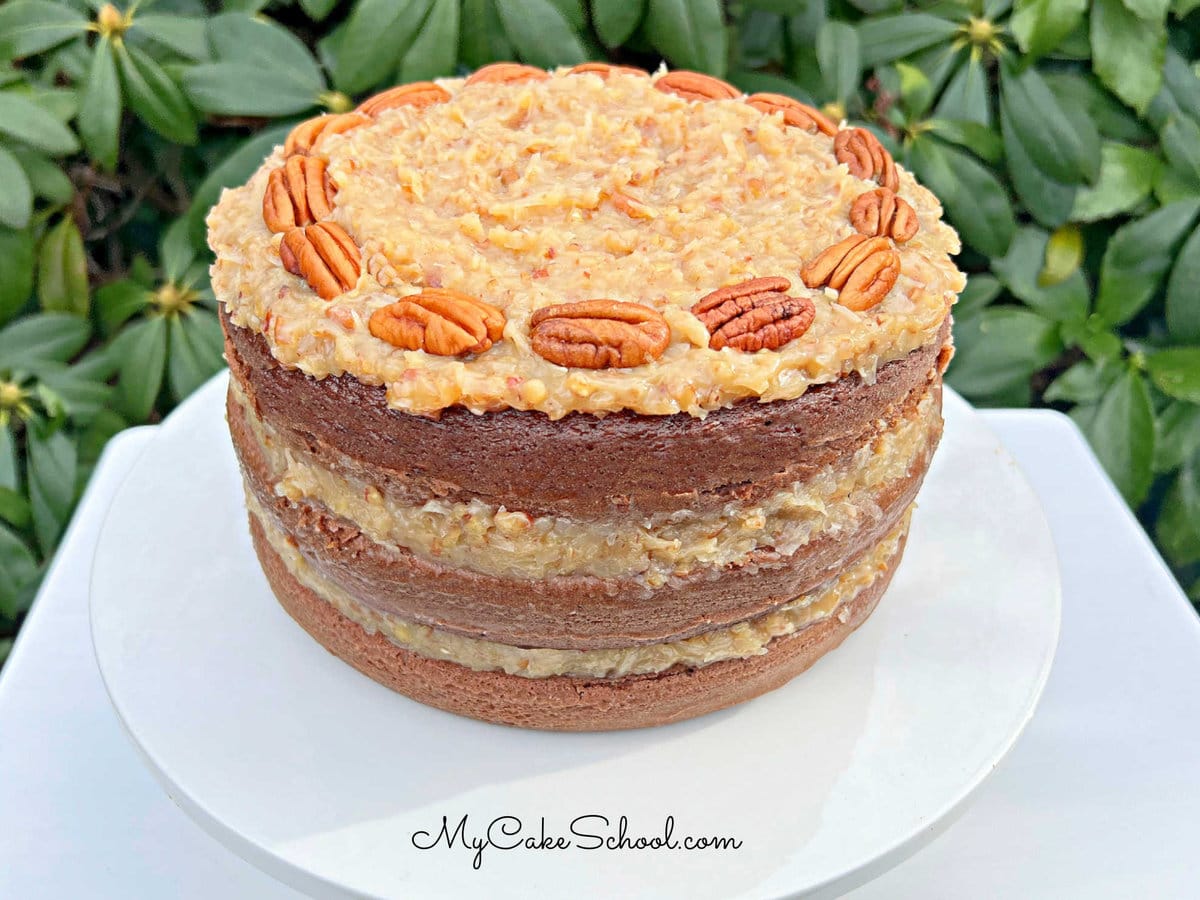 German Chocolate Cake on Pedestal