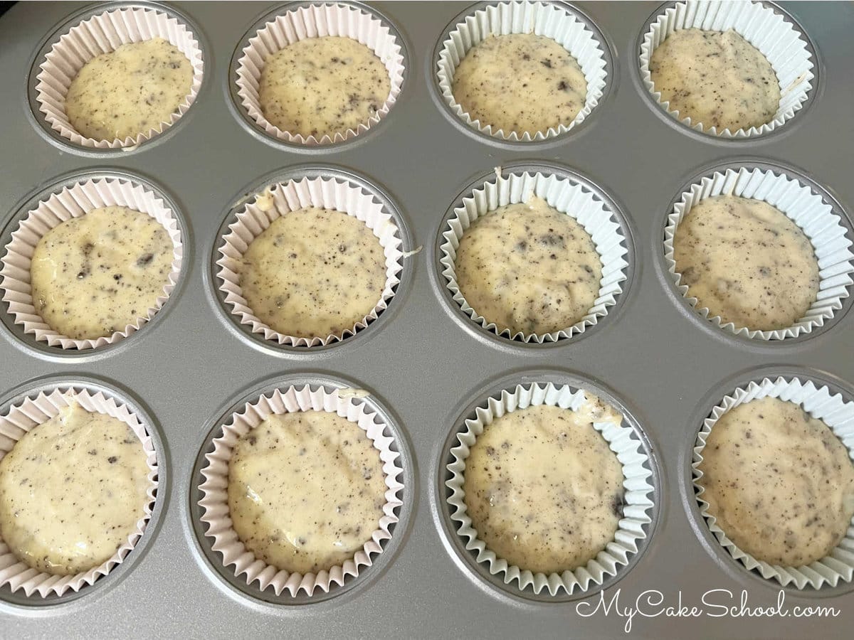 Oreo Cupcake Batter in Cupcake Liners