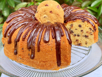 Chocolate Chip Pound Cake on Pedestal