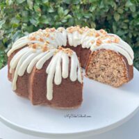 Hummingbird Bundt Cake on pedestal